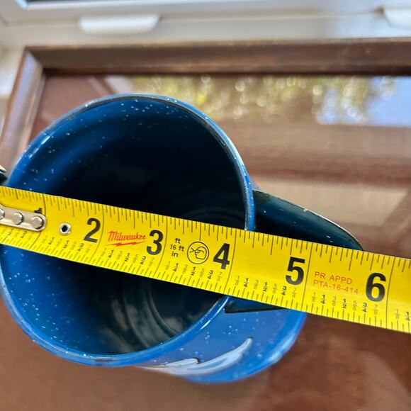 Vintage Tres Troquelles Blue Enamelware Coffee Pot White Spatter Folk  art 1970s - Picture 13 of 13